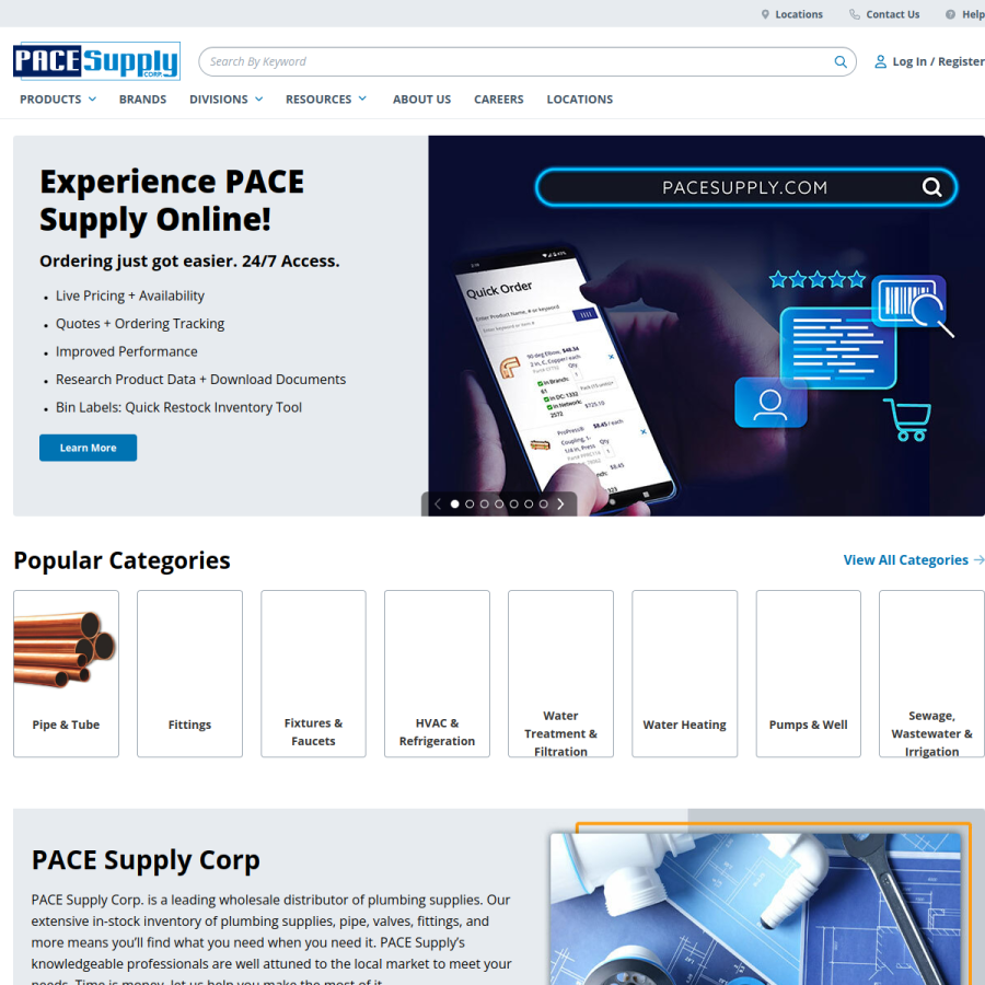 pacesupply.com homepage screenshot