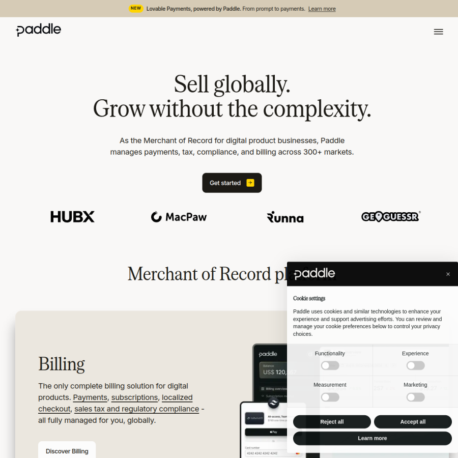 paddle.com homepage screenshot