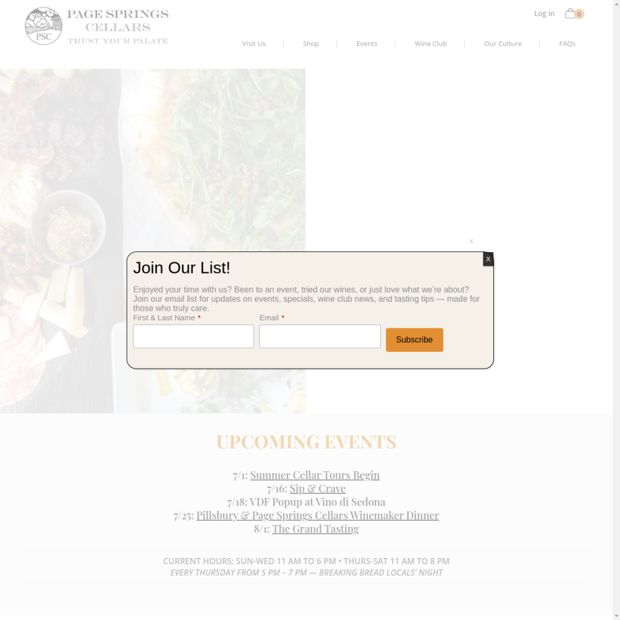 pagespringscellars.com homepage screenshot