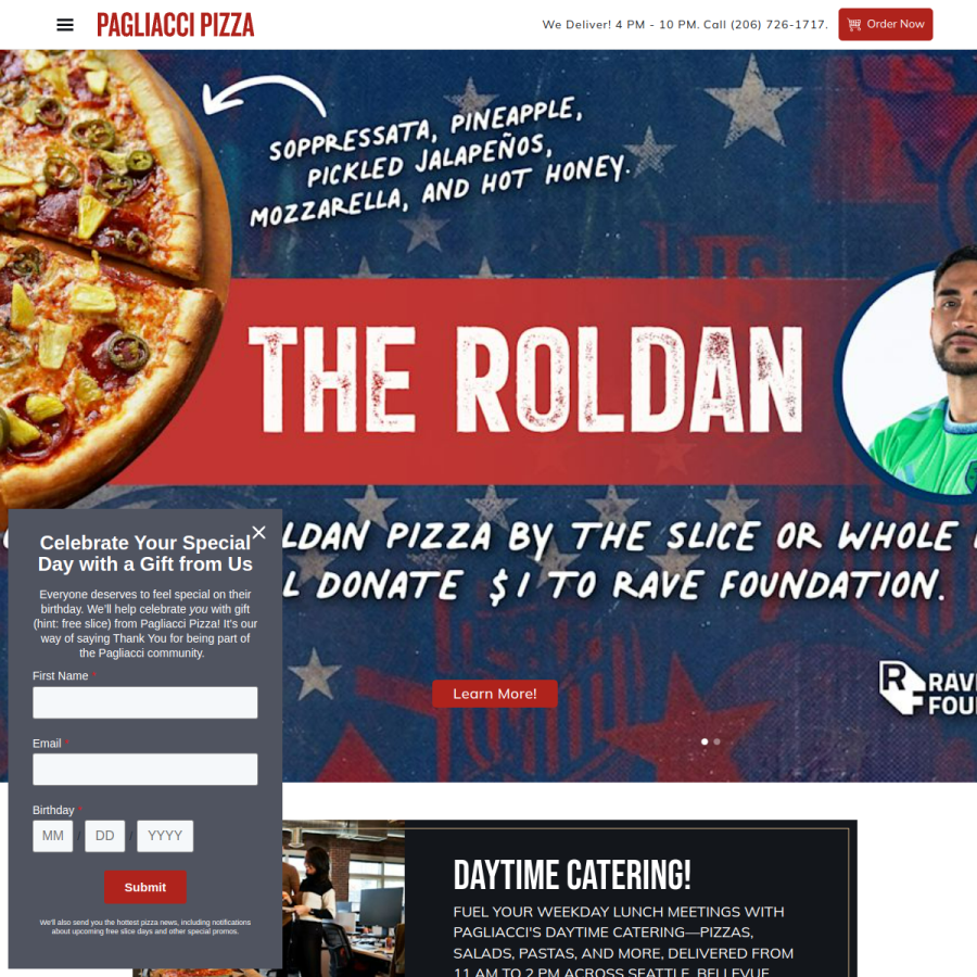 pagliacci.com homepage screenshot