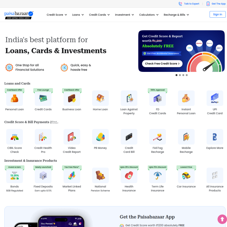 paisabazaar.com homepage screenshot