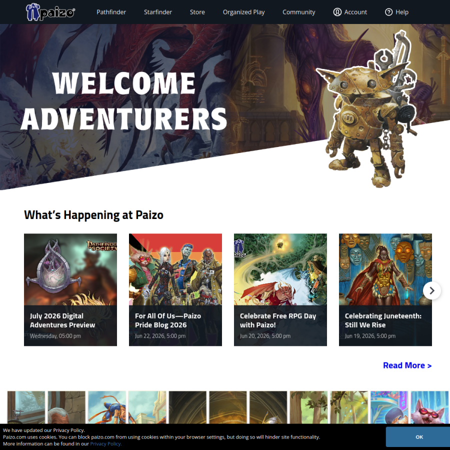 paizo.com homepage screenshot