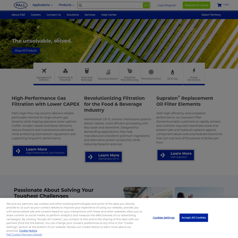 pall.com homepage screenshot
