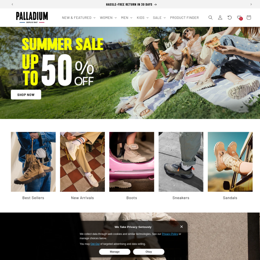 palladiumboots.com homepage screenshot