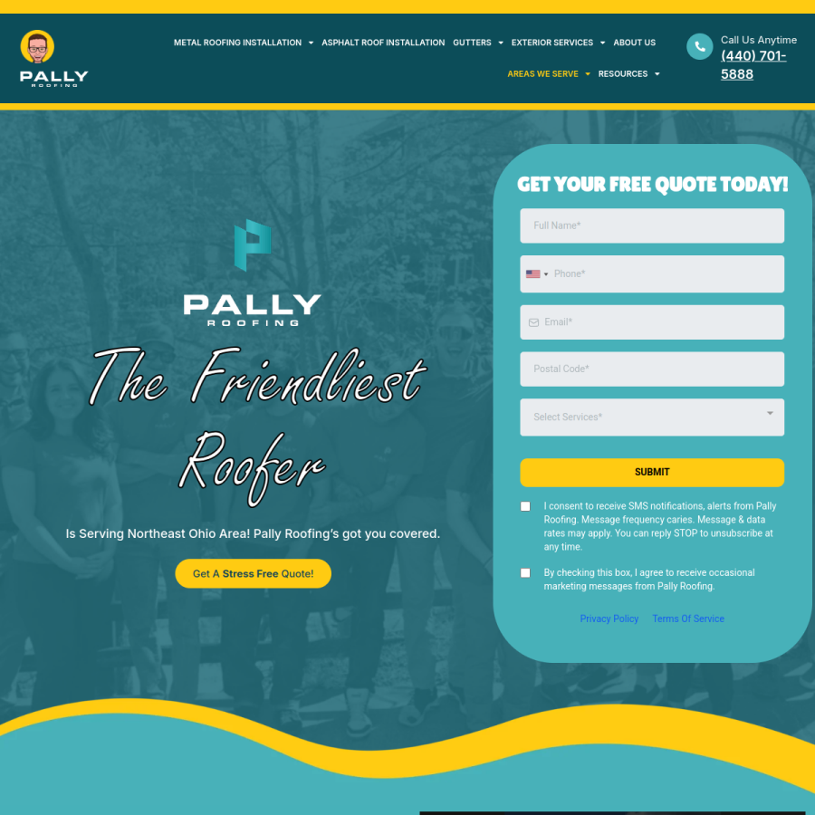 pallyroofing.com homepage screenshot