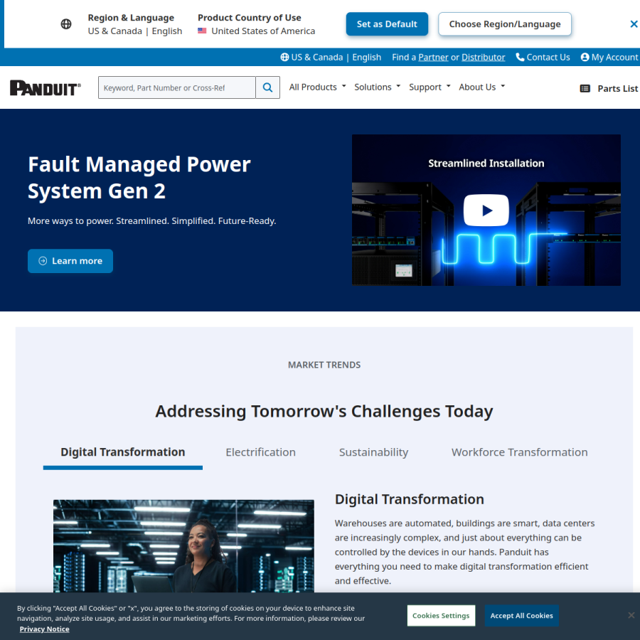 panduit.com homepage screenshot