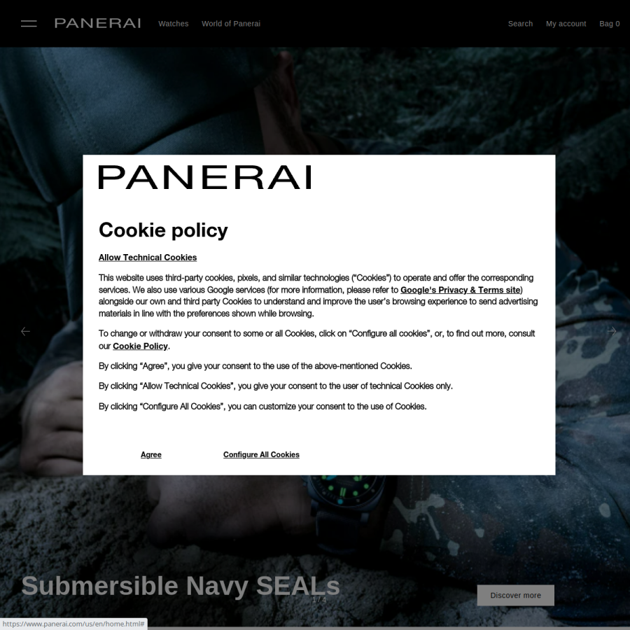 panerai.com homepage screenshot