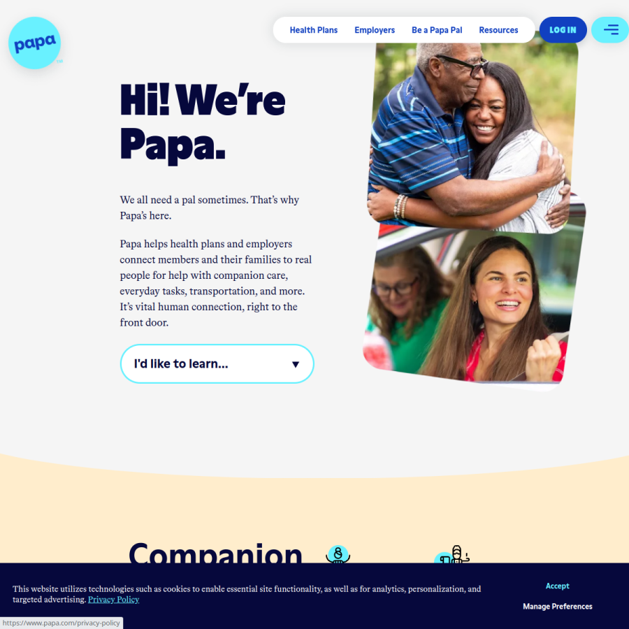 papa.com homepage screenshot