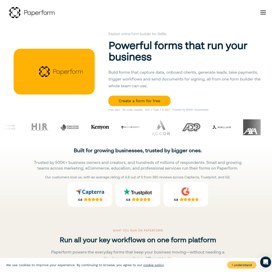 paperform.co homepage screenshot