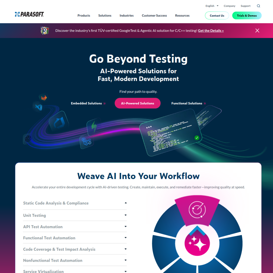 parasoft.com homepage screenshot