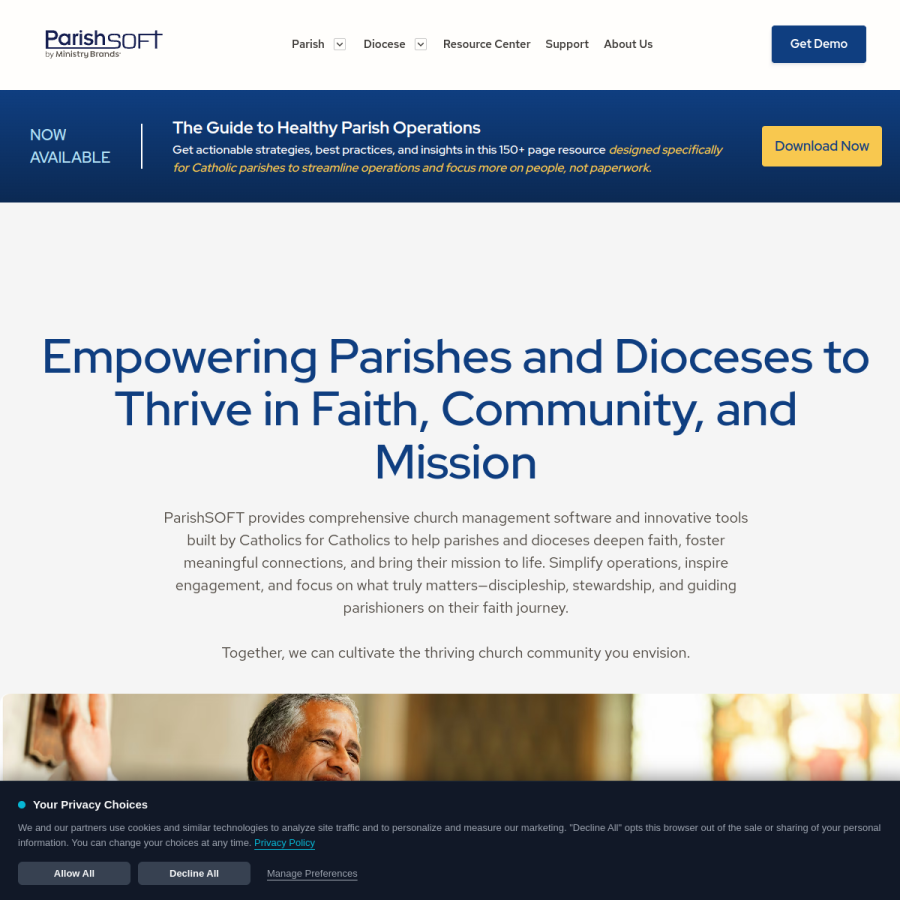 parishsoft.com homepage screenshot