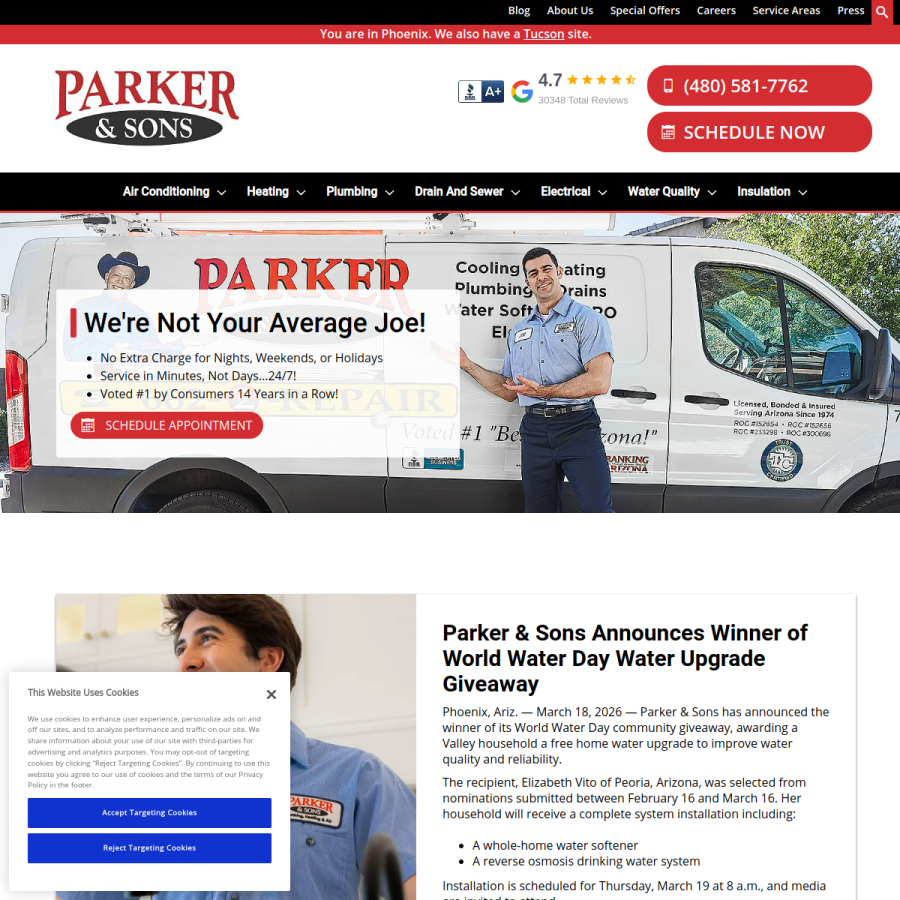 parkerandsons.com homepage screenshot