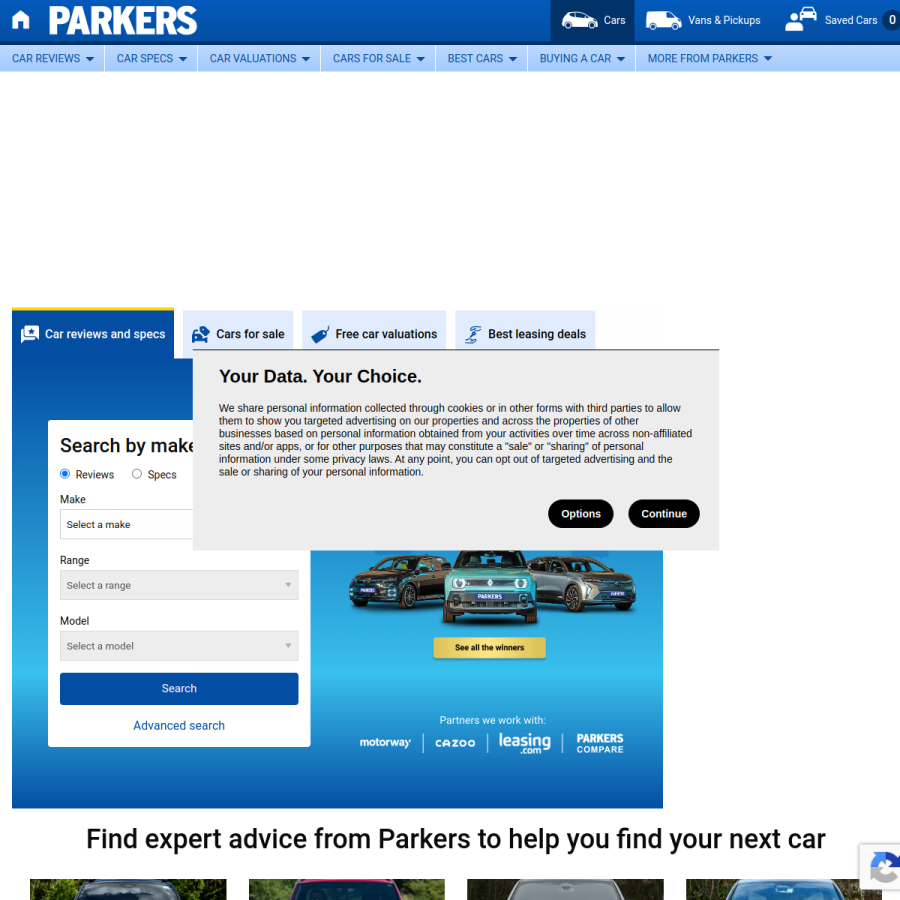 parkers.co.uk homepage screenshot