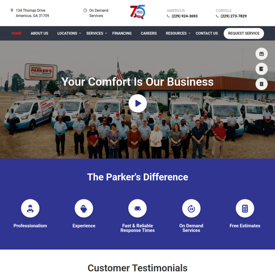 parkersair.com homepage screenshot
