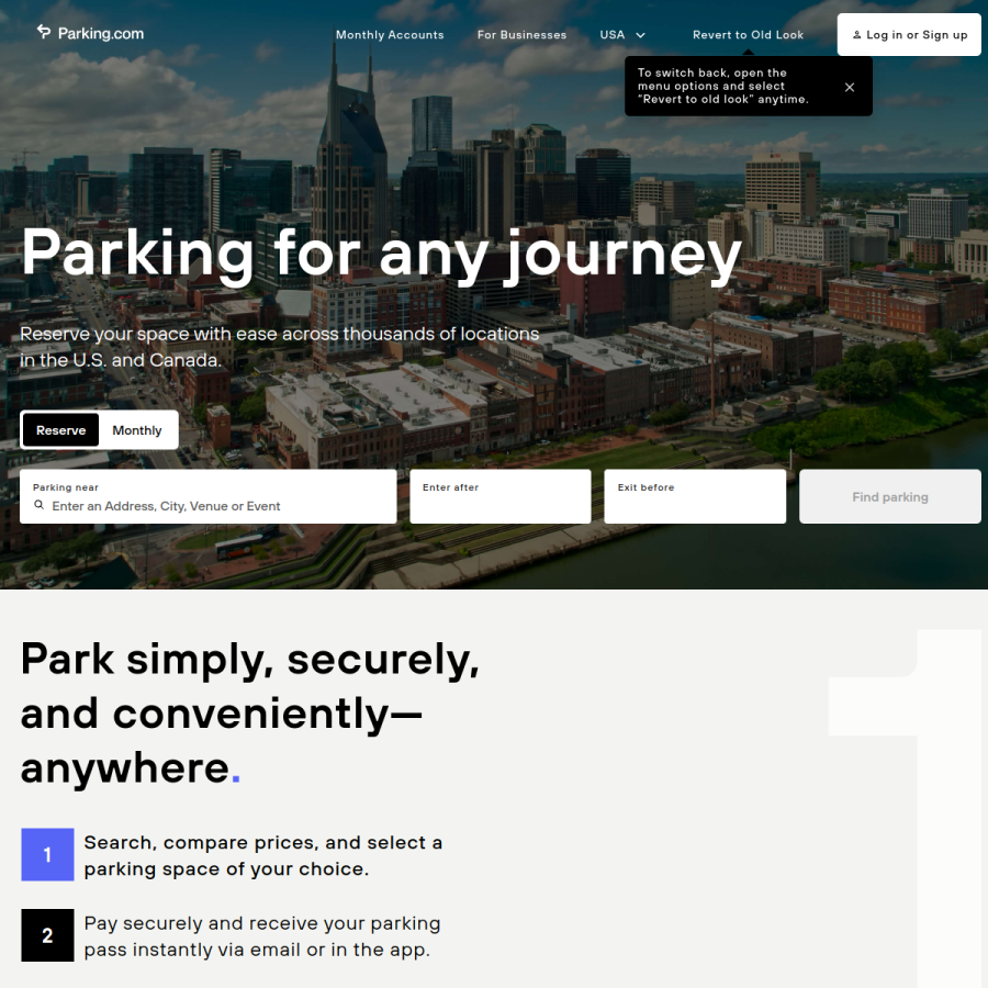 parking.com homepage screenshot