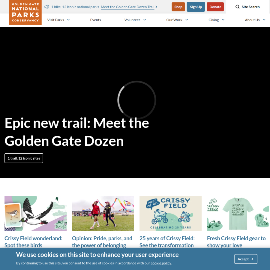parksconservancy.org homepage screenshot