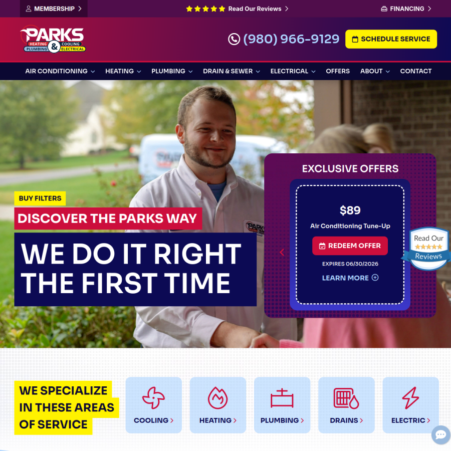 parkshvac.com homepage screenshot