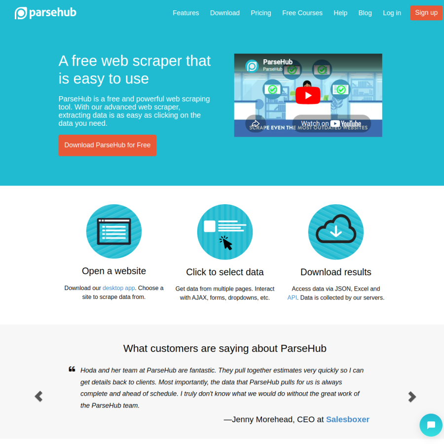 parsehub.com homepage screenshot