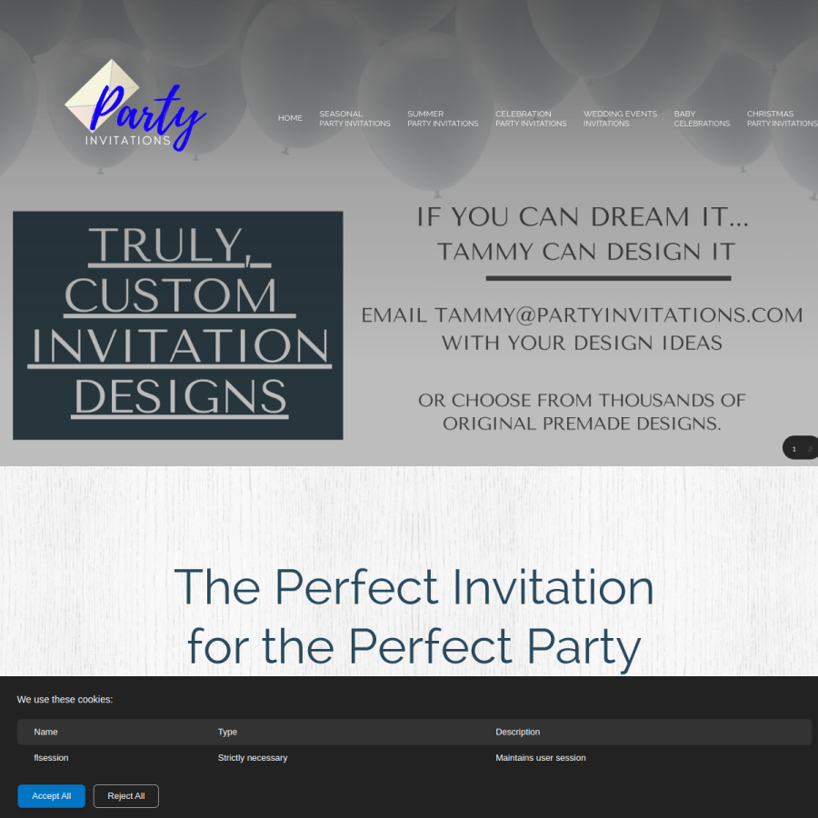 partyinvitations.com homepage screenshot