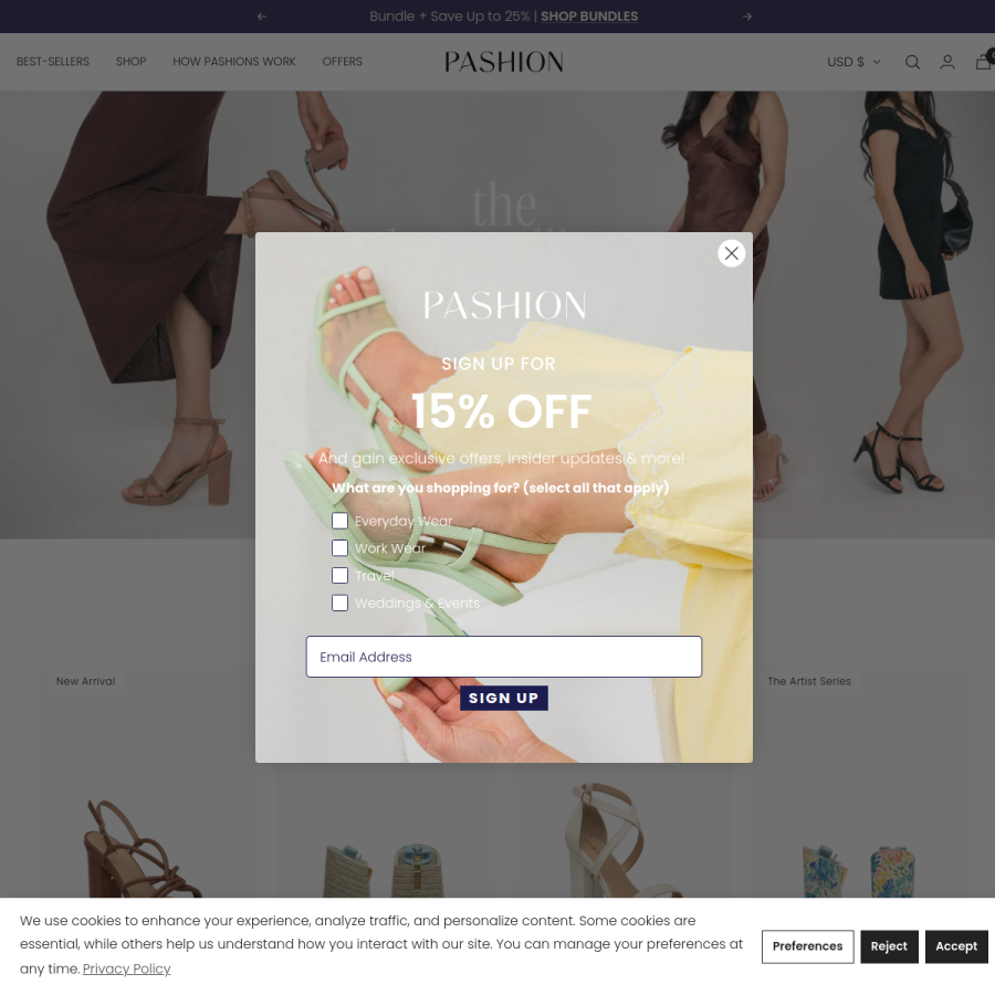 pashionfootwear.com homepage screenshot