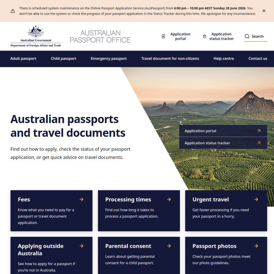 passports.gov.au homepage screenshot