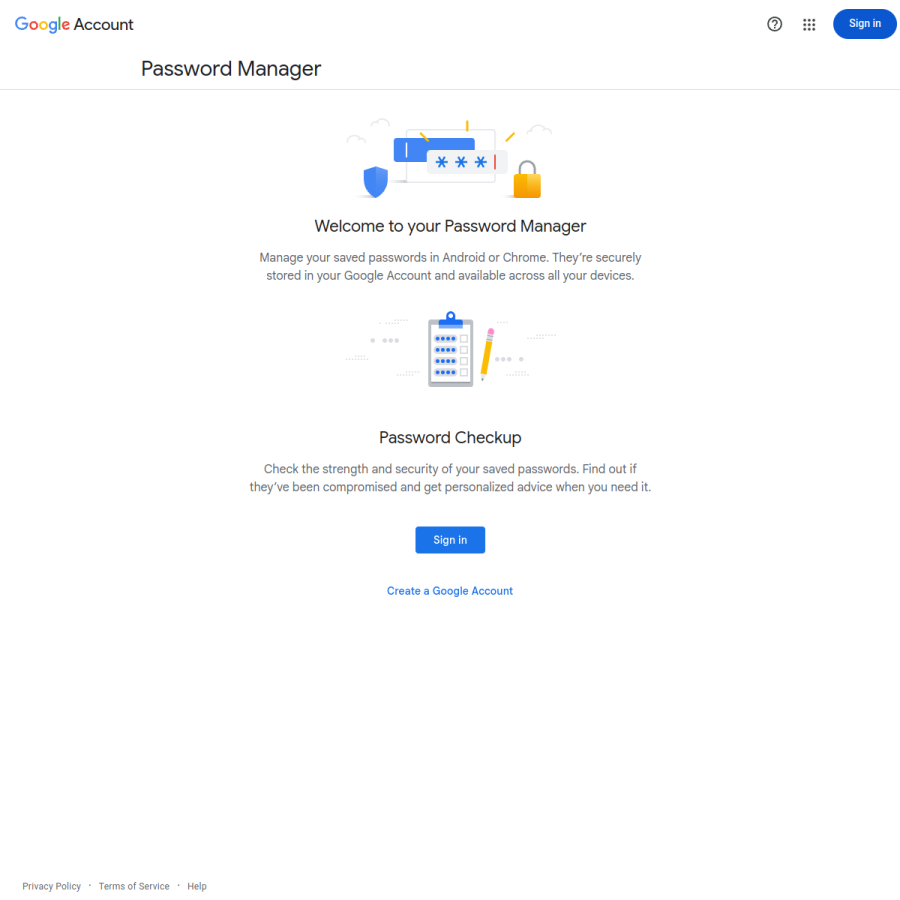 passwords.google.com homepage screenshot