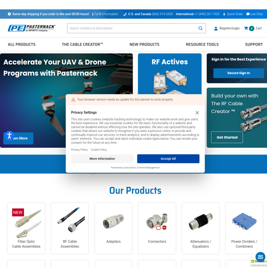 pasternack.com homepage screenshot