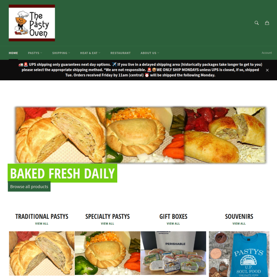 pastys.com homepage screenshot