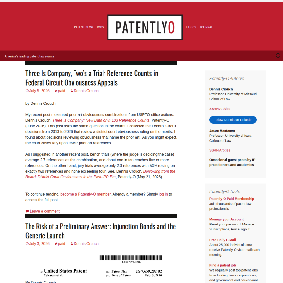 patentlyo.com homepage screenshot