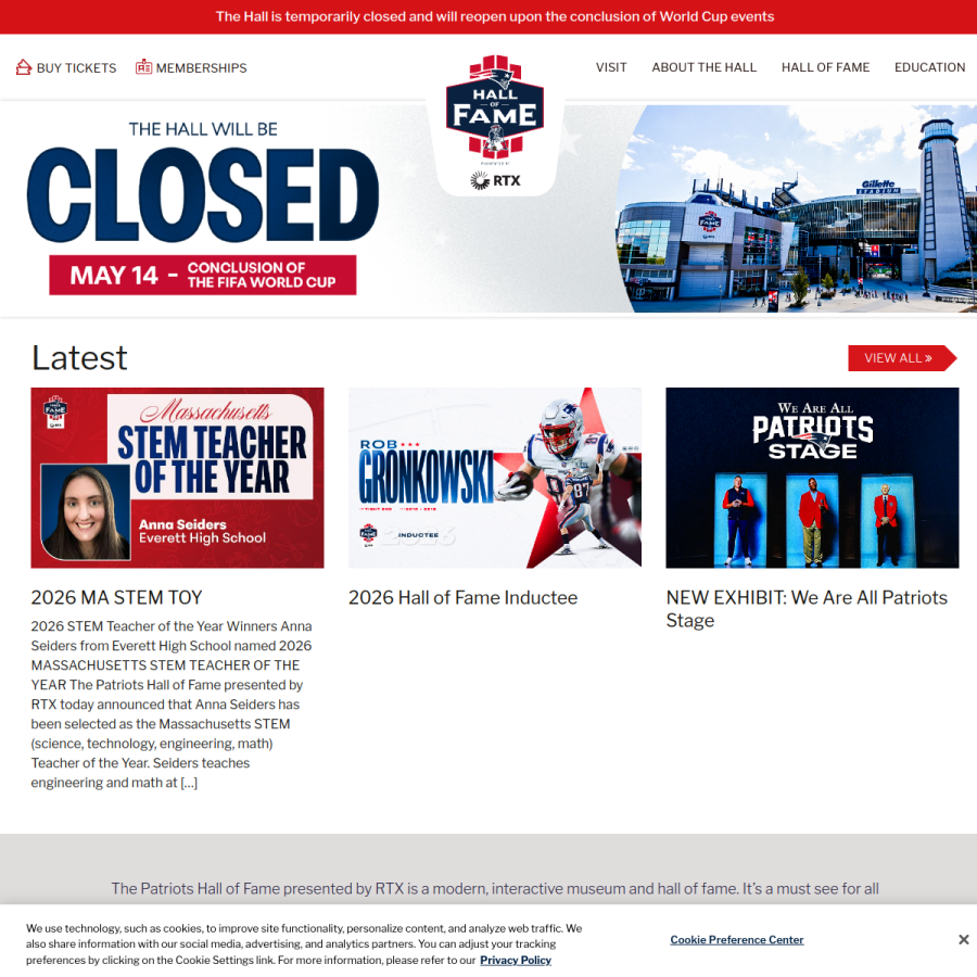patriotshalloffame.com homepage screenshot