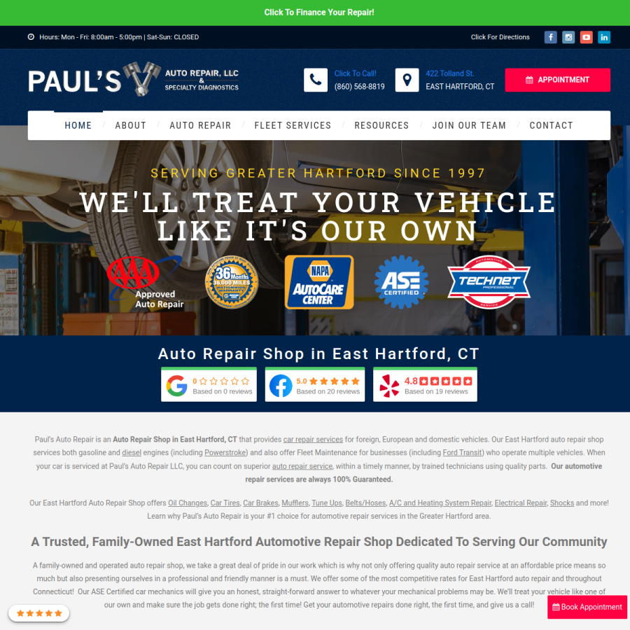 paulsautorepair.com homepage screenshot