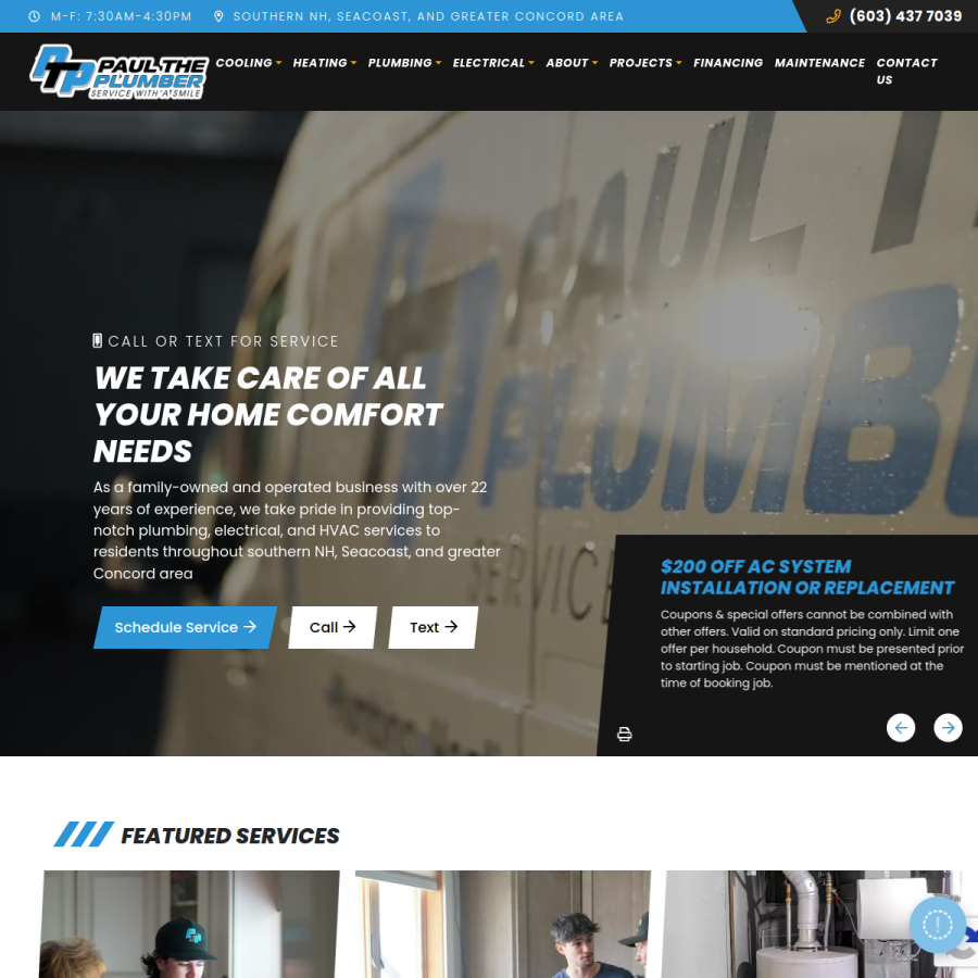 paultheplumbernh.com homepage screenshot