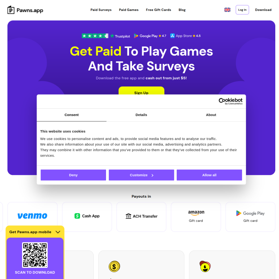 pawns.app homepage screenshot