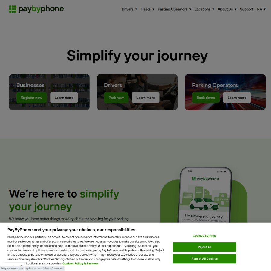paybyphone.com homepage screenshot