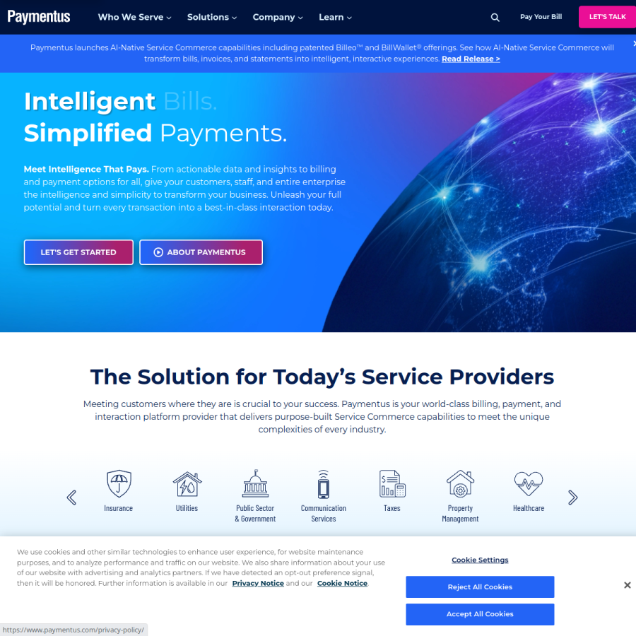 paymentus.com homepage screenshot