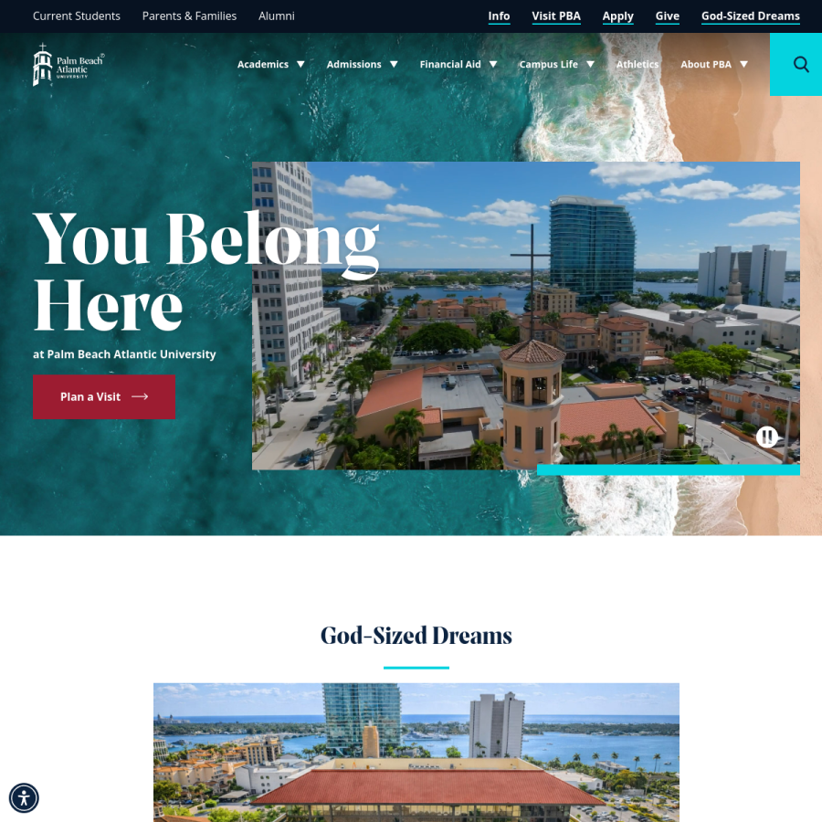 pba.edu homepage screenshot