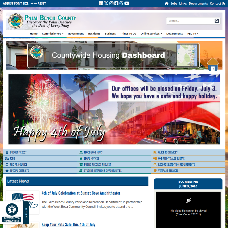 pbcgov.org homepage screenshot