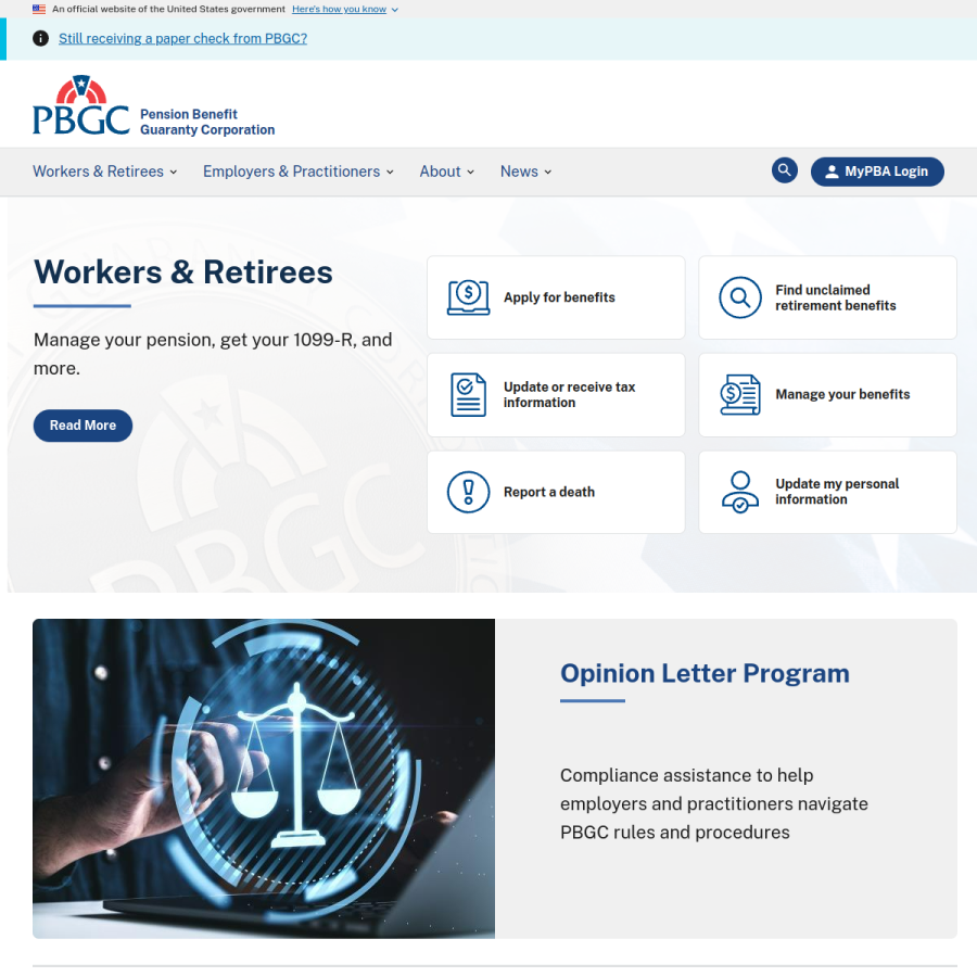 pbgc.gov homepage screenshot