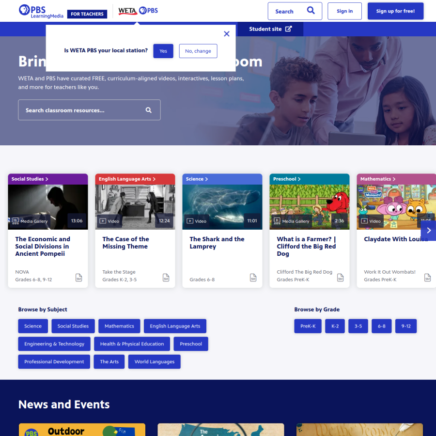 pbslearningmedia.org homepage screenshot