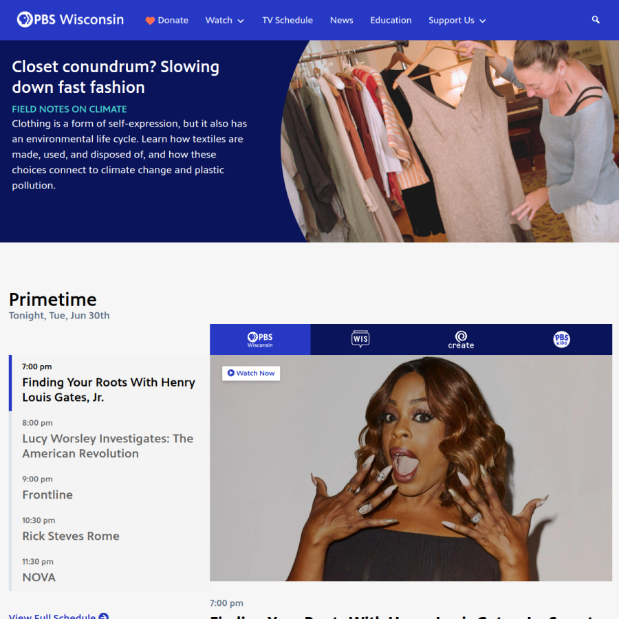 pbswisconsin.org homepage screenshot