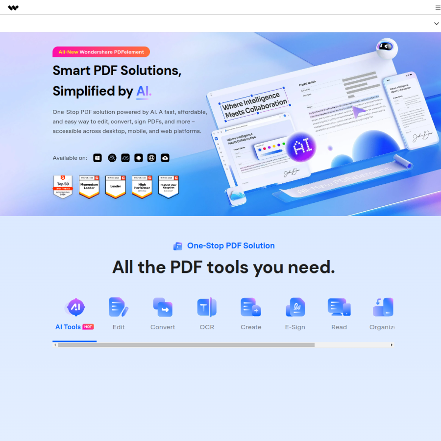 pdf.wondershare.com homepage screenshot