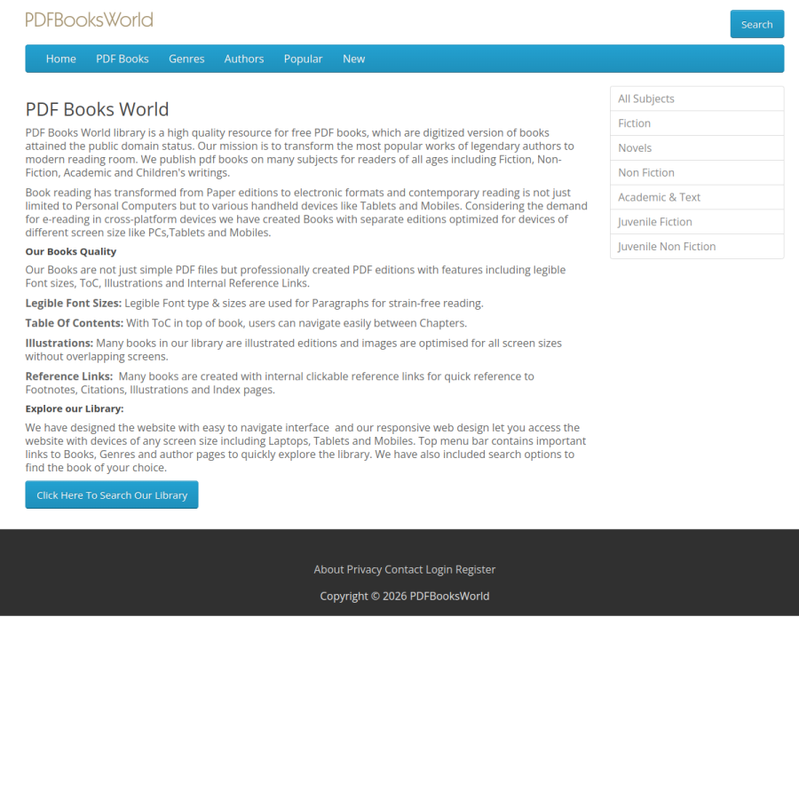 pdfbooksworld.com homepage screenshot