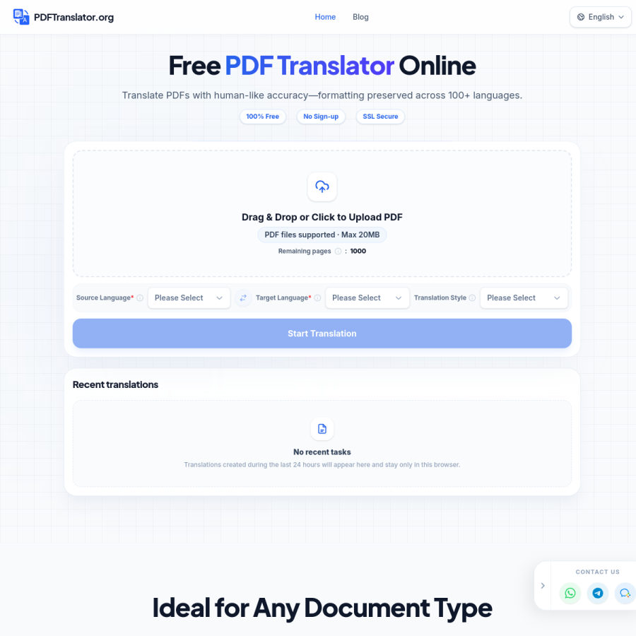 pdftranslator.org homepage screenshot