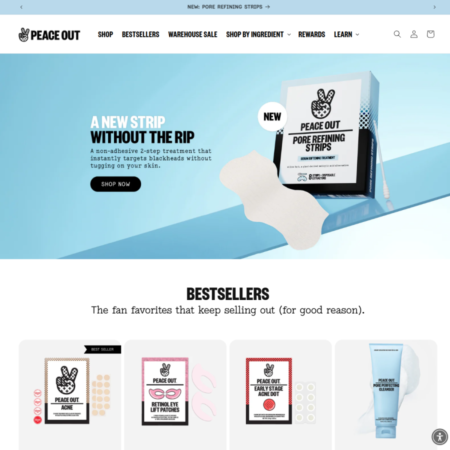 peaceoutskincare.com homepage screenshot