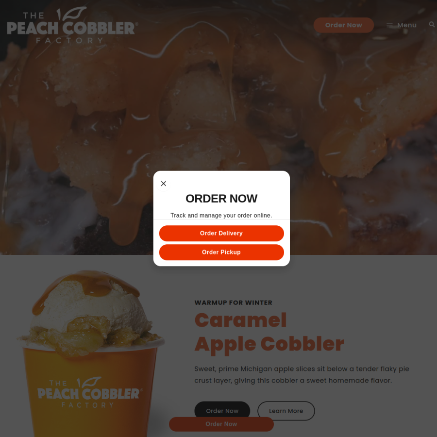 peachcobblerfactory.com homepage screenshot