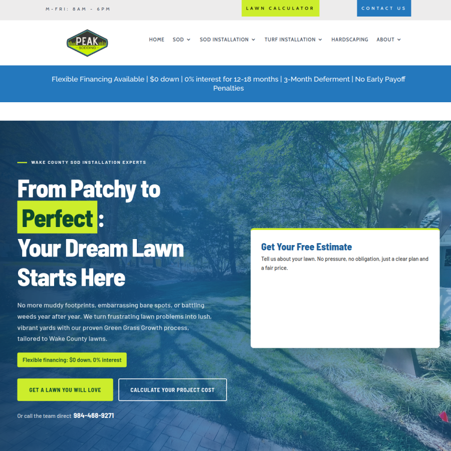 peaksodding.com homepage screenshot