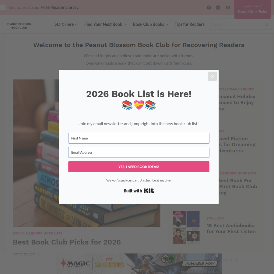 peanutblossombookclub.com homepage screenshot