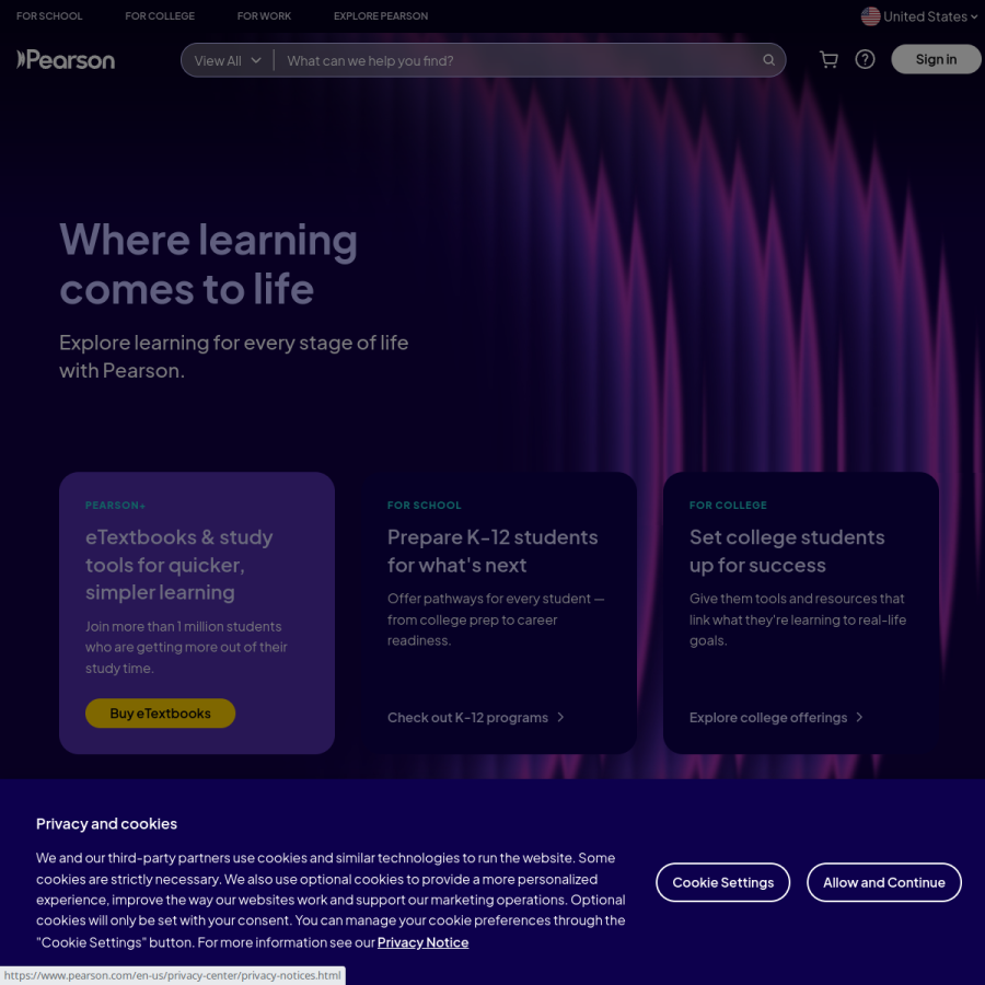 pearson.com homepage screenshot