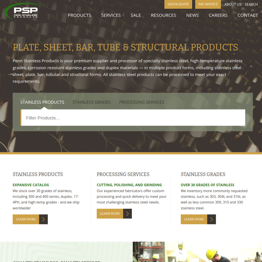 pennstainless.com homepage screenshot