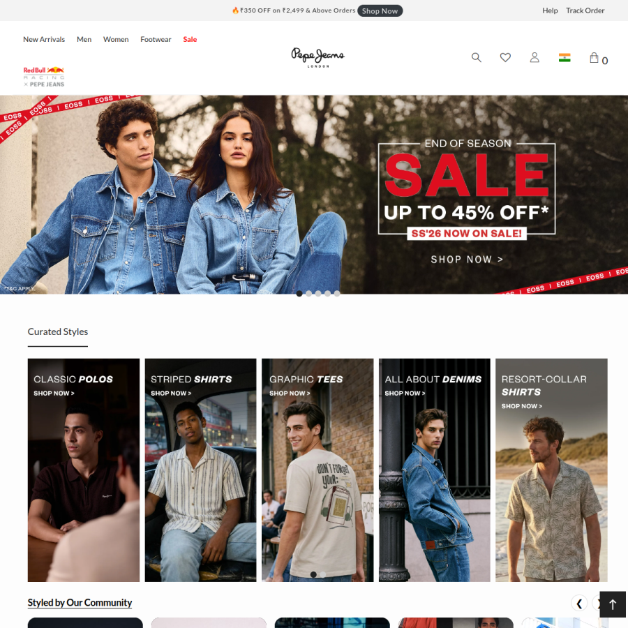 pepejeans.in homepage screenshot